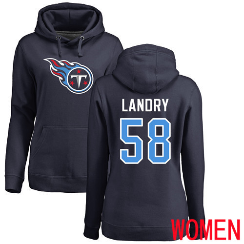 Tennessee Titans Navy Blue Women Harold Landry Name and Number Logo NFL Football #58 Pullover Hoodie Sweatshirts